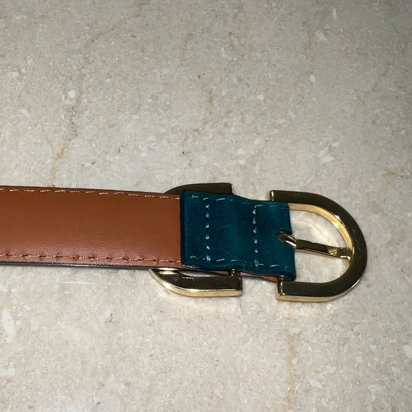 Maison Boinet Skinny Nubuck Leather Belt in Deep Turquoise w Gold Buckle 75 - Picture 11 of 16